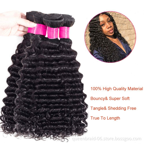 Brazilian Deep Wave Human Hair Bundles with Baby Hair 100% Unprocessed Virgin Brazilian Human Hair Natural Black wholesale